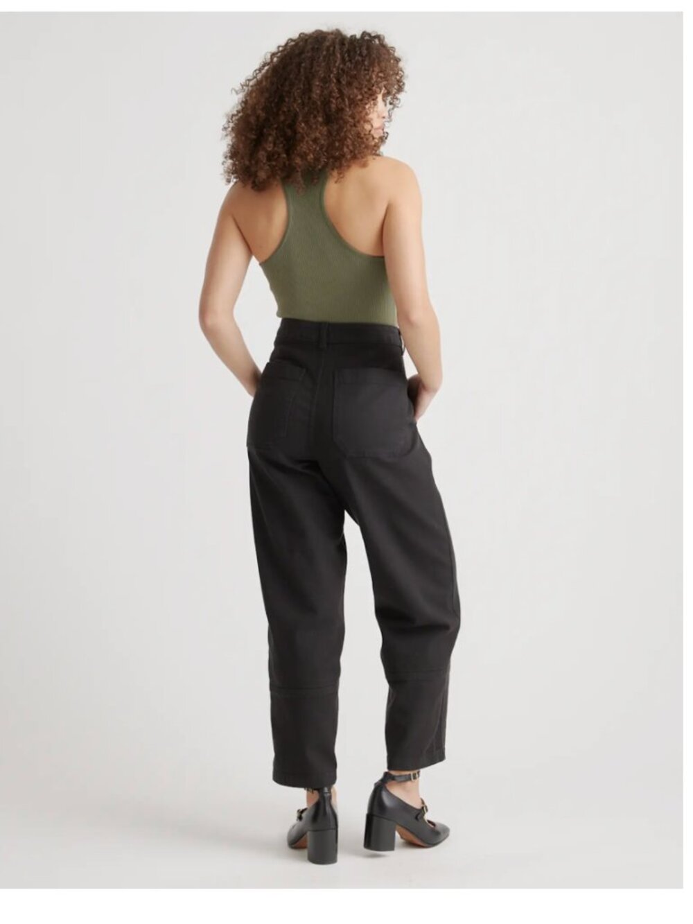 NWT Quince Women Organic Stretch Cotton Twill Barrel Pants - 27" Black 8 - Picture 3 of 6
